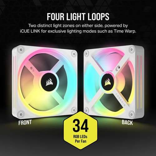 Corsair iCUE Link QX120 RGB White 120mm PWM Cabinet Fan Expansion Kit (Single Pack)